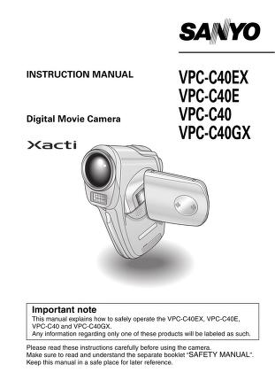 sanyo - camcorder - VPC-C40 - Instruction Manual VPC-C40E ...